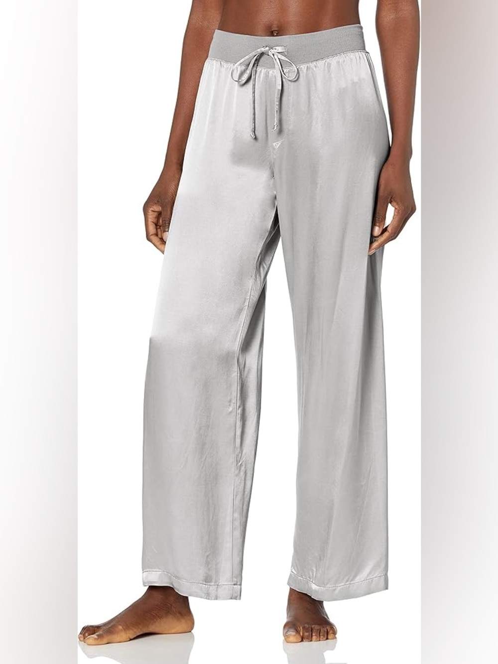 Silky Wide-Leg Lounge Pants in Light Gray